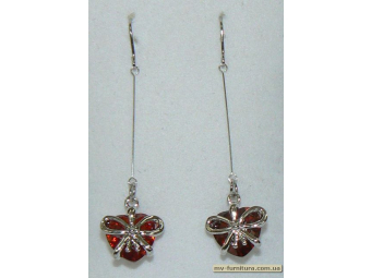 Серьги декор серебро камень красный сердце бант Серьги декор серебро камень красный сердце бант