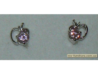 Гвоздик класика серебро камень розовый яблоко Гвоздик класика серебро камень розовый яблоко