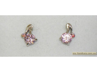 Гвоздик класика серебро камень розовый 2камня Гвоздик класика серебро камень розовый 2камня