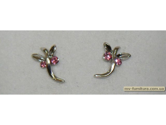 Гвоздик класика серебро камень розовый стрекоза Гвоздик класика серебро камень розовый стрекоза