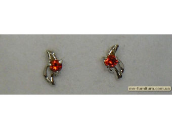 Гвоздик класика серебро камень красный волна Гвоздик класика серебро камень красный волна