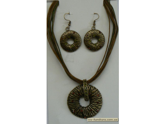 Кулон+серьги веревка эмаль камень красный круг Кулон+серьги веревка эмаль камень красный круг