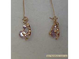 Серьги класика золото камень фиолетовый летящая утка Серьги класика золото камень фиолетовый летящая утка