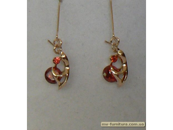 Серьги класика золото камень красный летящая утка Серьги класика золото камень красный летящая утка