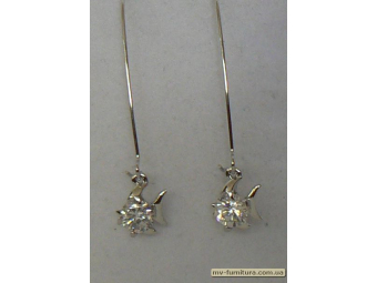 Серьги декор серебро камень белый рыбка Серьги декор серебро камень белый рыбка