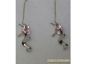 Серьги декор серебро камень розовый ящерка Серьги декор серебро камень розовый ящерка