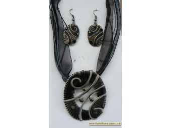 Кулон+серьги веревка+лента эмаль черный овал Кулон+серьги веревка+лента эмаль черный овал