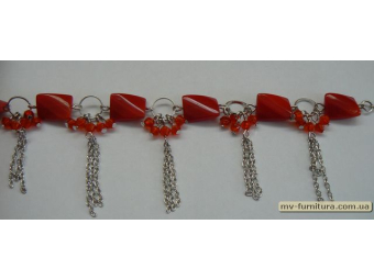Браслет цепочка серебро №51 пластмасса красный 6 элементов 19см Браслет цепочка серебро №51 пластмасса красный 6 элементов 19см