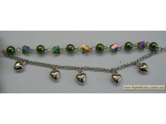 Браслет цепочка серебро №64 пластмасса жемчуг металл зеленый сердце (8мм) 20см Браслет цепочка серебро №64 пластмасса жемчуг металл зеленый сердце (8мм) 20см