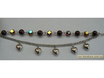 Браслет цепочка серебро №64 пластмасса жемчуг металл коричневый сердце (8мм) 20см Браслет цепочка серебро №64 пластмасса жемчуг металл коричневый сердце (8мм) 20см