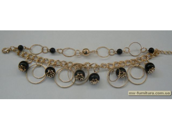 Браслет цепочка золото №140 пластмасса черный шарики 22см Браслет цепочка золото №140 пластмасса черный шарики 22см