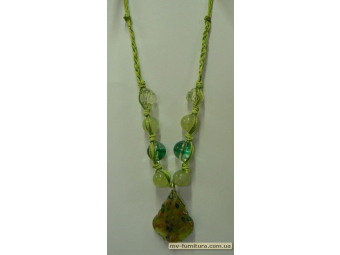 Колье веревка №5 стекло пластмасса салатовый листик (25см) Колье веревка №5 стекло пластмасса салатовый листик (25см)