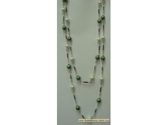 Бусы цепи серебро №14 жемчуг белый+зеленый 2 in 1 (10мм) черная палочка бзастежки (73см) Бусы цепи серебро №14 жемчуг белый+зеленый 2 in 1 (10мм) черная палочка бзастежки (73см)