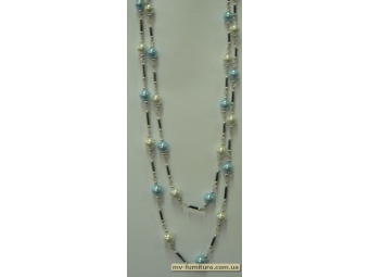 Бусы цепи серебро №14 жемчуг белый+голубой 2 in 1 (10мм) черная палочка бзастежки (73см) Бусы цепи серебро №14 жемчуг белый+голубой 2 in 1 (10мм) черная палочка бзастежки (73см)