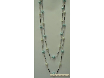 Бусы цепи серебро №14 жемчуг белый+бирюза 2 in 1 (10мм) черная палочка бзастежки (73см) Бусы цепи серебро №14 жемчуг белый+бирюза 2 in 1 (10мм) черная палочка бзастежки (73см)