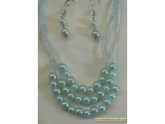 Колье+серьги бисер №6 жемчуг голубой (30см) Колье+серьги бисер №6 жемчуг голубой (30см)