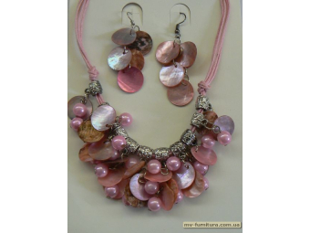 Колье+серьги веревка №9 жемчуг+металл розовый ракушка (30см) Колье+серьги веревка №9 жемчуг+металл розовый ракушка (30см)