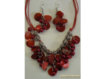 Колье+серьги веревка №9 жемчуг+металл красный ракушка (30см) Колье+серьги веревка №9 жемчуг+металл красный ракушка (30см)