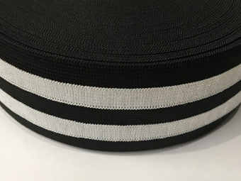 Резинка 60мм (25м) черная 2 белых полосы Резинка 60мм (25м) черная 2 белых полосы
